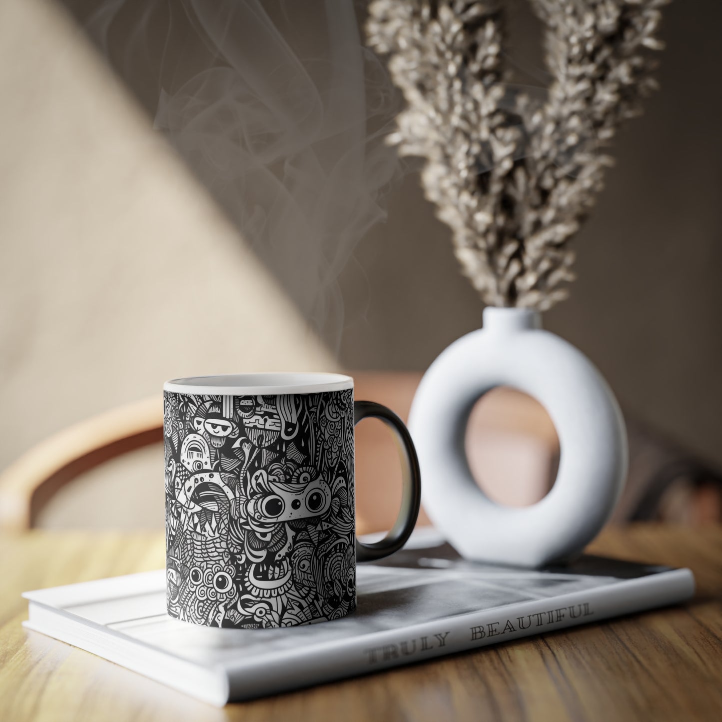 Magic Mug With Black And White Doodle