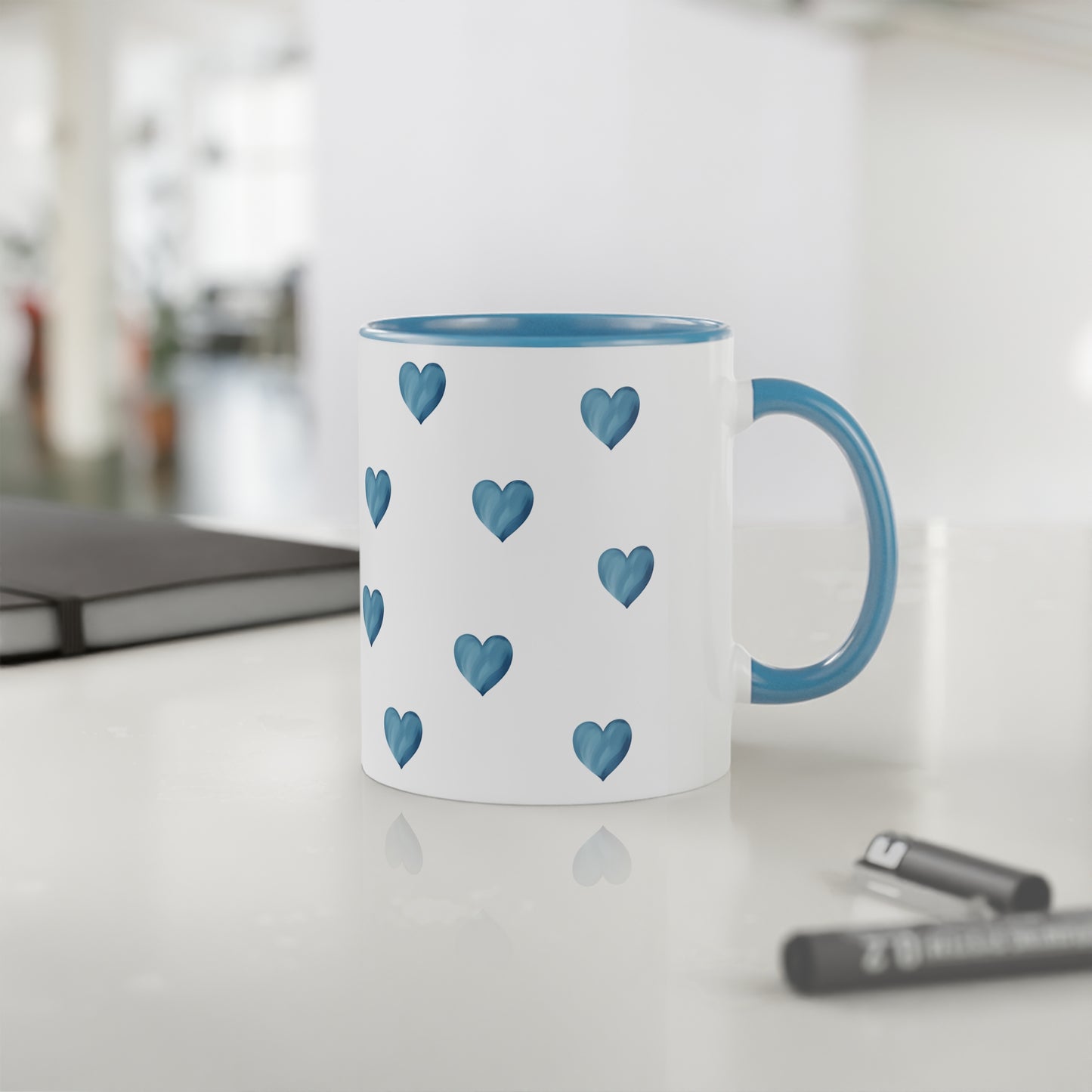 Hearts - Blue Accent Mug